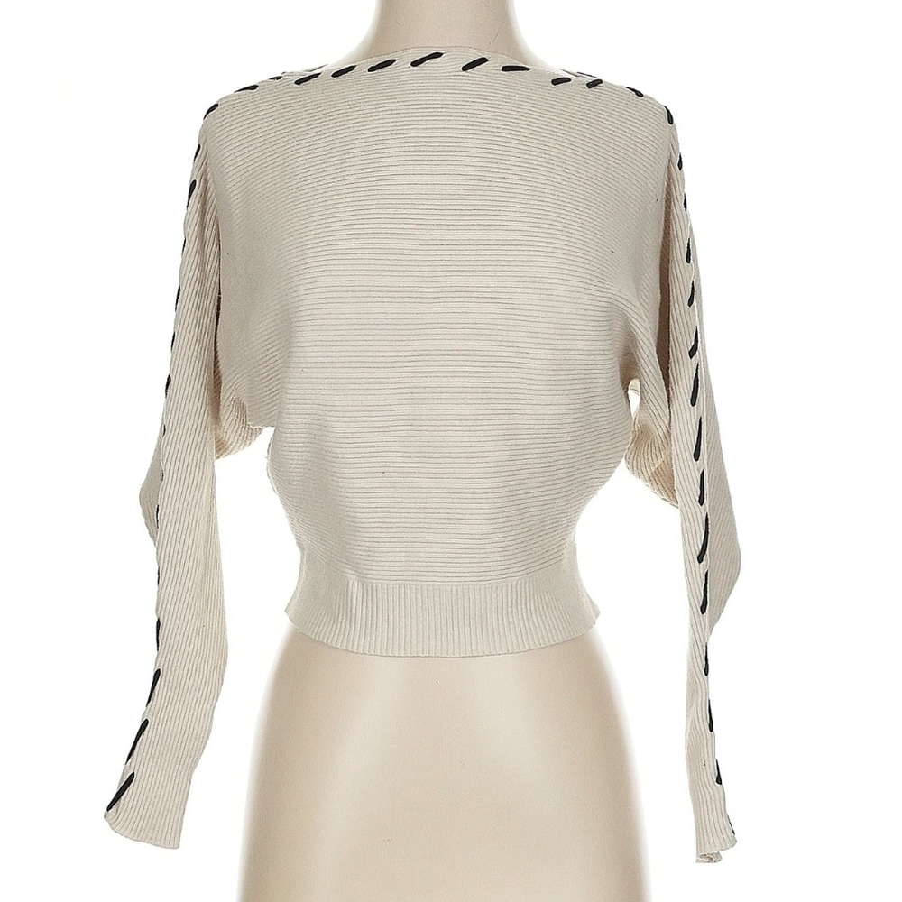 Magaschoni Ivory Sweater with Black Stitching Design XS